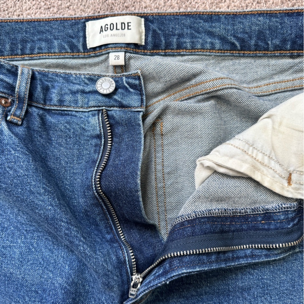 Women’s Agolde High Rise Premium Denim Jeans Stovepipe Size 28x28 Straight Leg - Picture 4 of 12